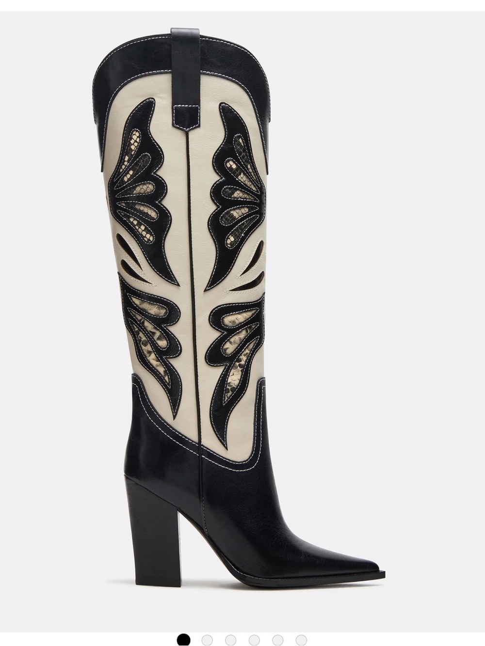 Steve Madden Women's Black and Cream Western-Style High Heel Boots